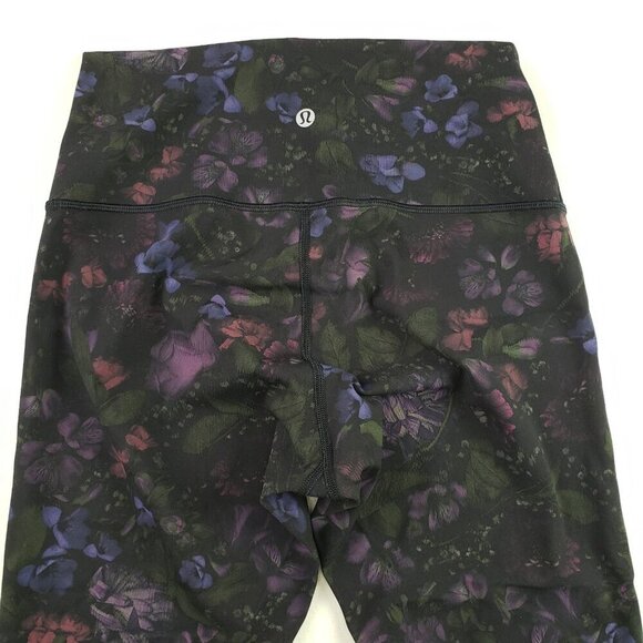Lululemon Wunder Under Crop Legging Womens 6 Black Floral Hi Rise 21" Tight - Picture 7 of 11